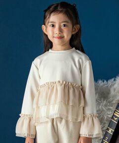 BeBe Petits Pois Vert / ベベ プチ ポワ ヴェール スウェット | シフォンオーガンジーフリルポンチトップス