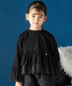 BeBe Petits Pois Vert / ベベ プチ ポワ ヴェール スウェット | シフォンオーガンジーフリルポンチトップス