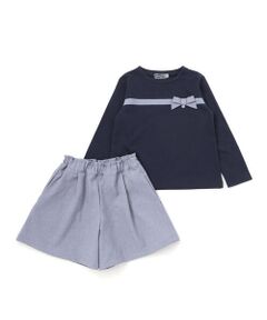 BeBe Petits Pois Vert / ベベ プチ ポワ ヴェール その他トップス | 【店舗限定】リボン長袖Tシャツ＋キュロットセットアップ(95~150cm)