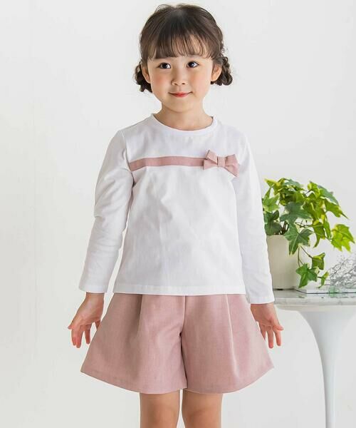 BeBe Petits Pois Vert / ベベ プチ ポワ ヴェール その他トップス | 【店舗限定】リボン長袖Tシャツ+キュロットセットアップ(95~150cm)(ピンク系)