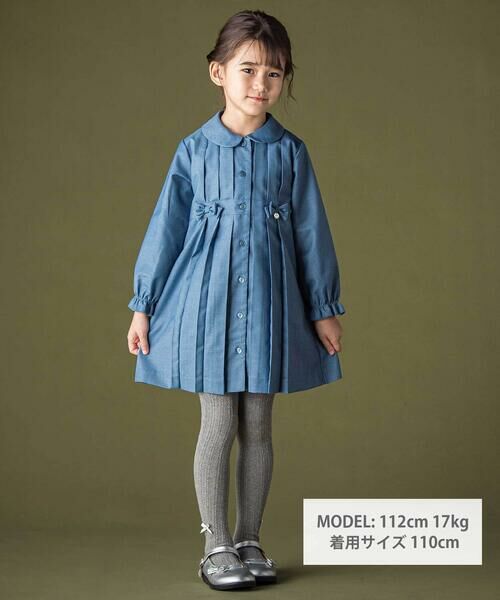 BeBe Petits Pois Vert / ベベ プチ ポワ ヴェール ミニ丈・ひざ丈ワンピース | タックデザインリボンワンピース | 詳細1
