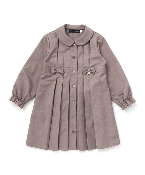 BeBe Petits Pois Vert / ベベ プチ ポワ ヴェール ミニ丈・ひざ丈ワンピース | タックデザインリボンワンピース(ベージュ)
