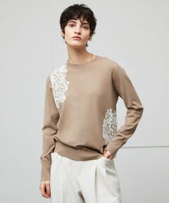 【洗える】WILLOW / アシンメトリーレースクルーネックニット