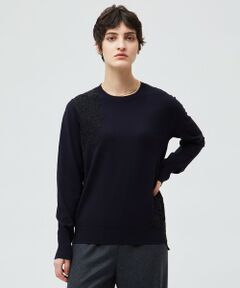 【洗える】WILLOW / アシンメトリーレースクルーネックニット