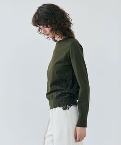 【洗える】WILLOW / アシンメトリーレースクルーネックニット