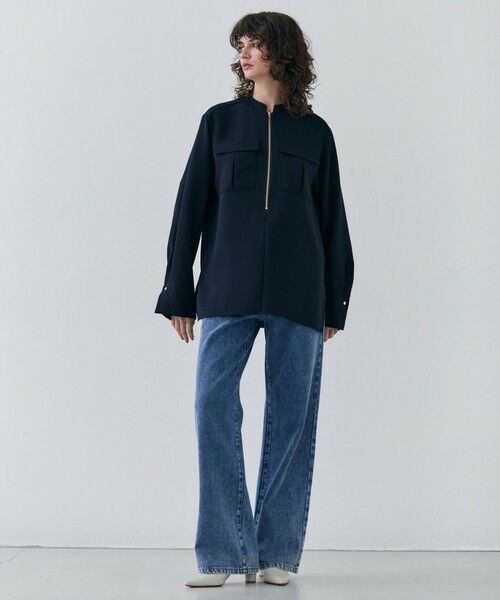 BEIGE, ベイジ 36【洗える】JASMINE スタンドカラージップブラウス セール】 【洗える】JASMINE / スタンドカラージップブラウス