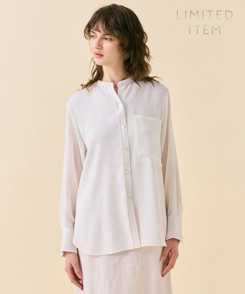 BEIGE,/ベイジ, 【WEB限定・洗える】CELOSIA / シアースリーブスタンドカラーブラウス Off White 4 BEIGE,/ベイジ, 【WEB限定・洗える】CELOSIA / シアースリーブスタンドカラーブラウス Off White 4