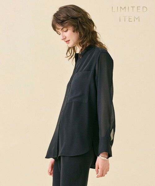 BEIGE,/ベイジ, 【WEB限定・洗える】CELOSIA / シアースリーブスタンドカラーブラウス Black 4 BEIGE,/ベイジ, 【WEB限定・洗える】CELOSIA / シアースリーブスタンドカラーブラウス Black 4