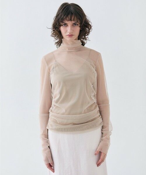 BEIGE,/ベイジ, 【洗える・ELLE Japon3月号掲載】TAMARIX / ストレッチチュールハイネックブラウス Beige 2 BEIGE,/ベイジ, 【洗える・ELLE Japon3月号掲載】TAMARIX / ストレッチチュールハイネックブラウス Beige 2