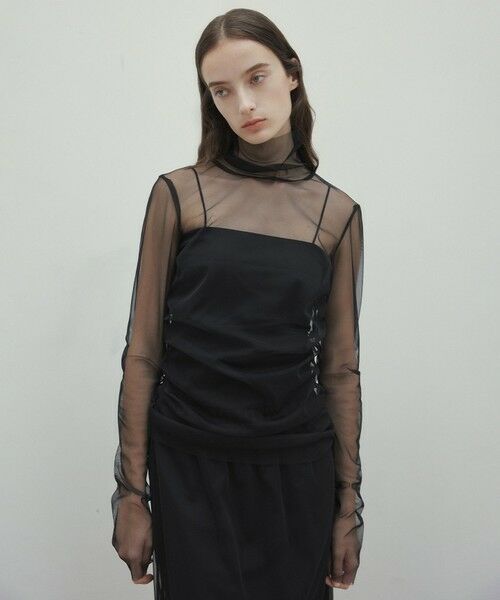 BEIGE,/ベイジ, 【洗える・ELLE Japon3月号掲載】TAMARIX / ストレッチチュールハイネックブラウス Black 2 BEIGE,/ベイジ, 【洗える・ELLE Japon3月号掲載】TAMARIX / ストレッチチュールハイネックブラウス Black 2