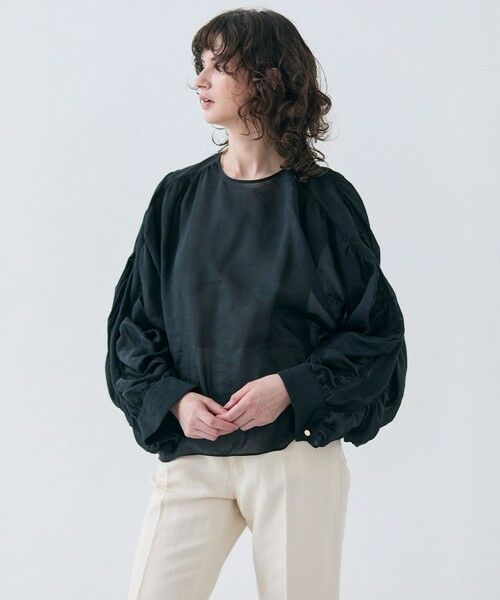 BEIGE,/ベイジ, 【洗える】PAULINE / タックギャザーリネンボリュームブラウス Black 4 BEIGE,/ベイジ, 【洗える】PAULINE / タックギャザーリネンボリュームブラウス Black 4
