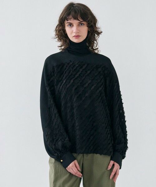 BEIGE,/ベイジ, 【洗える】BANKSIA / ニットコンビカットジャカードブラウス Black 2 BEIGE,/ベイジ, 【洗える】BANKSIA / ニットコンビカットジャカードブラウス Black 2