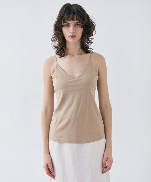 BEIGE,/ベイジ, 【洗える・GISELe 4月号掲載】ABELIA / コットンVラインカップ付きキャミソール Beige 2 BEIGE,/ベイジ, 【洗える・GISELe 4月号掲載】ABELIA / コットンVラインカップ付きキャミソール Beige 2