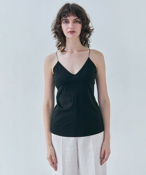 BEIGE,/ベイジ, 【洗える・GISELe 4月号掲載】ABELIA / コットンVラインカップ付きキャミソール Black 2 BEIGE,/ベイジ, 【洗える・GISELe 4月号掲載】ABELIA / コットンVラインカップ付きキャミソール Black 2