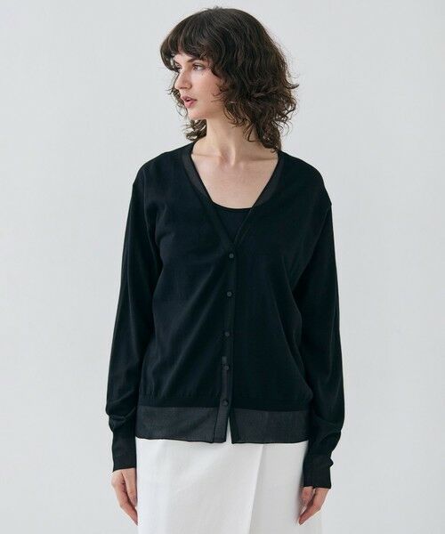 BEIGE,/ベイジ, 【洗える】JULIE / シルク混シアーVネックカーディガン Black 4 BEIGE,/ベイジ, 【洗える】JULIE / シルク混シアーVネックカーディガン Black 4