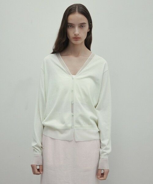 BEIGE,/ベイジ, 【洗える】JULIE / シルク混シアーVネックカーディガン Sage 4 BEIGE,/ベイジ, 【洗える】JULIE / シルク混シアーVネックカーディガン Sage 4