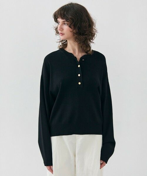 BEIGE,/ベイジ, 【洗える】LAURA / クルーネックボタンニットトップス Black 4 BEIGE,/ベイジ, 【洗える】LAURA / クルーネックボタンニットトップス Black 4