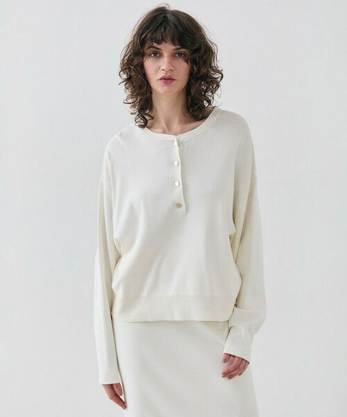 BEIGE,/ベイジ, 【洗える】LAURA / クルーネックボタンニットトップス Ecru 4 BEIGE,/ベイジ, 【洗える】LAURA / クルーネックボタンニットトップス Ecru 4