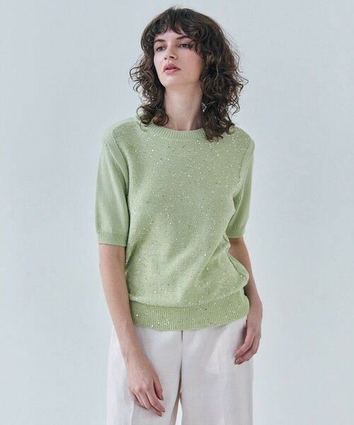 BEIGE,/ベイジ, 【洗える】FENNEL / コットンスパンコール半袖ニット Sage 32 BEIGE,/ベイジ, 【洗える】FENNEL / コットンスパンコール半袖ニット Sage 32