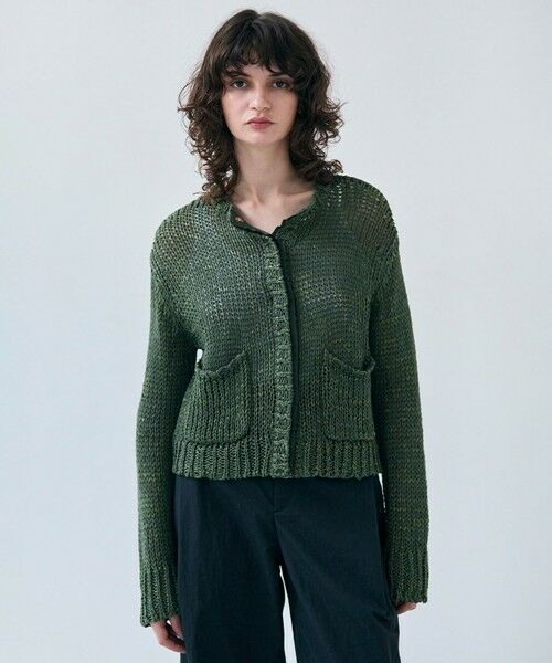 BEIGE,/ベイジ, 【洗える】THYME / クルーネックコットンメッシュカーディガン Olive 4 BEIGE,/ベイジ, 【洗える】THYME / クルーネックコットンメッシュカーディガン Olive 4