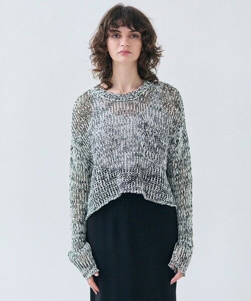 BEIGE, 【洗える】THYME / クルーネックコットンメッシュニット セール】 【洗える・STORY 6月号掲載】THYME / クルーネック