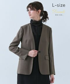 BEIGE, / ベイジ, ノーカラージャケット | 【洗える・L-size】CAROLE / リネンライクノーカラーハーフ丈ジャケット