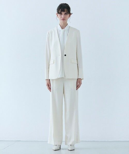 BEIGE, / ベイジ, ノーカラージャケット | 【洗える・L-size】CAROLE / リネンライクノーカラーハーフ丈ジャケット | 詳細3