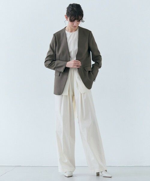 BEIGE, / ベイジ, ノーカラージャケット | 【L-size】CAROLE / リネンライクノーカラーハーフ丈ジャケット | 詳細7