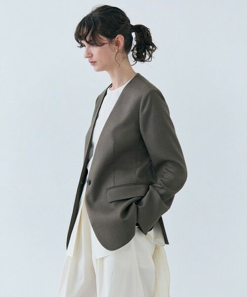 BEIGE, / ベイジ, ノーカラージャケット | 【L-size】CAROLE / リネンライクノーカラーハーフ丈ジャケット | 詳細9