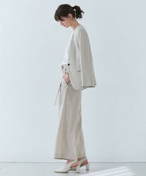 BEIGE, / ベイジ, ノーカラージャケット | 【洗える・L-size】CAROLE / リネンライクノーカラーハーフ丈ジャケット | 詳細11