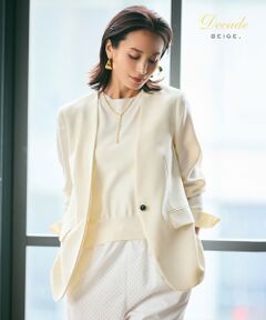 BEIGE, / ベイジ, ノーカラージャケット | 【洗える】CAROLE / リネンライクノーカラーハーフ丈ジャケット