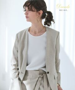 BEIGE, / ベイジ, ノーカラージャケット | 【洗える】CAROLE / リネンライクノーカラーハーフ丈ジャケット