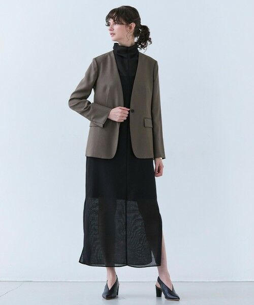 BEIGE, / ベイジ, ノーカラージャケット | CAROLE / リネンライクノーカラーハーフ丈ジャケット | 詳細8