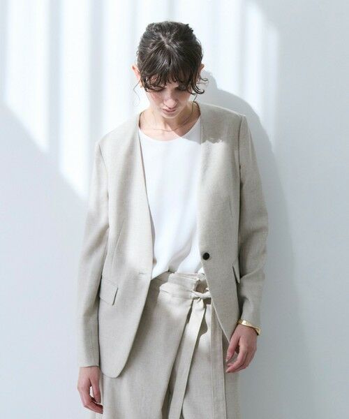 BEIGE, / ベイジ, ノーカラージャケット | CAROLE / リネンライクノーカラーハーフ丈ジャケット | 詳細13