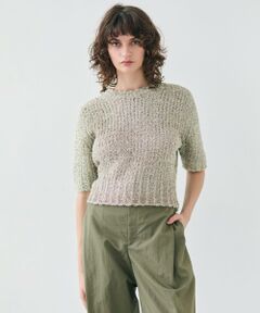 BEIGE, / ベイジ, ニット・セーター | 【洗える・Precious 4月号掲載】TRITOMA / ラメクルーネック半袖ニット