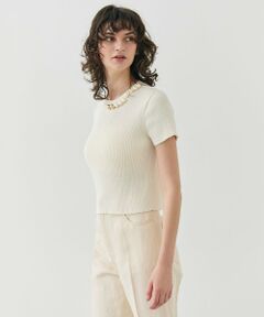 BEIGE, / ベイジ, ニット・セーター | 【洗える・美人百花 4月号掲載】VINCA / パール付き半袖コットンリブニット