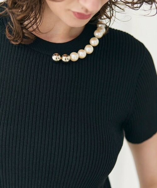 BEIGE, / ベイジ, ニット・セーター | 【洗える・美人百花 4月号掲載】VINCA / パール付き半袖コットンリブニット | 詳細4