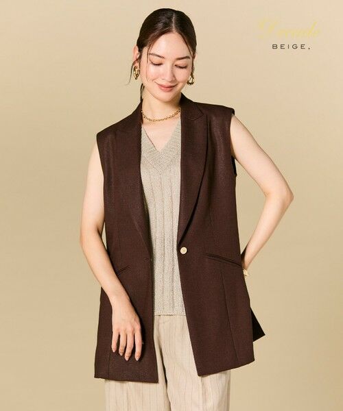 BEIGE, / ベイジ, ベスト | CAROLE / リネンライクノースリーブジレジャケット（Bordeaux）