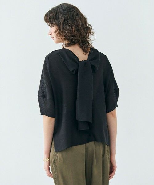 BEIGE,/ベイジ, 【洗える】LIATRIS / バックリボンハーフスリーブブラウス Black 32 BEIGE,/ベイジ, 【洗える】LIATRIS / バックリボンハーフスリーブブラウス Black 32