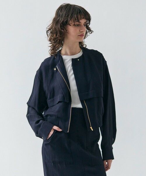 BEIGE,/ベイジ, 【洗える】BERNARD / リネンノーカラーラップブルゾン Navy 2 BEIGE,/ベイジ, 【洗える】BERNARD / リネンノーカラーラップブルゾン Navy 2