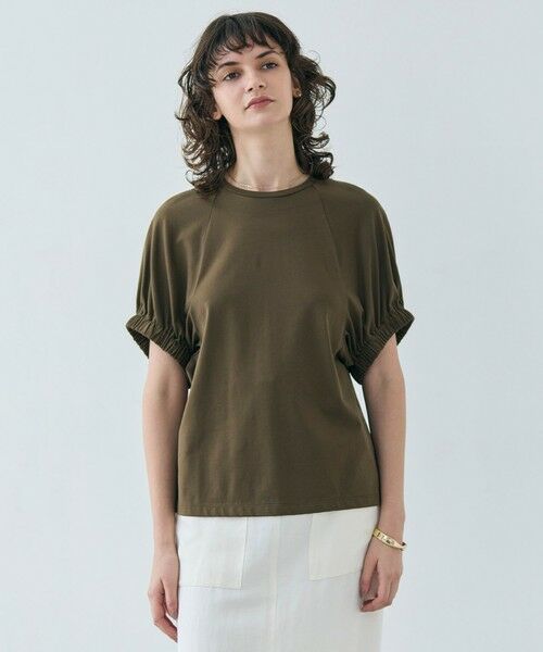 BEIGE,/ベイジ, 【洗える】STOCK / オーガニックコットン半袖ギャザートップス Khaki 4 BEIGE,/ベイジ, 【洗える】STOCK / オーガニックコットン半袖ギャザートップス Khaki 4