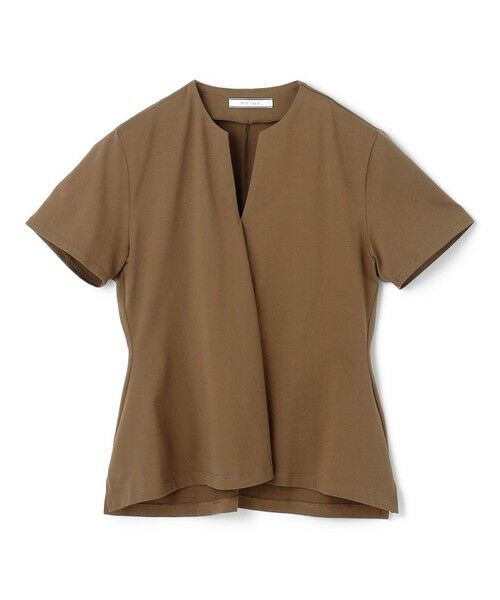 BEIGE,/ベイジ, 【洗える】STOCK / オーガニックコットン半袖Vスリットトップス Khaki 4 BEIGE,/ベイジ, 【洗える】STOCK / オーガニックコットン半袖Vスリットトップス Khaki 4