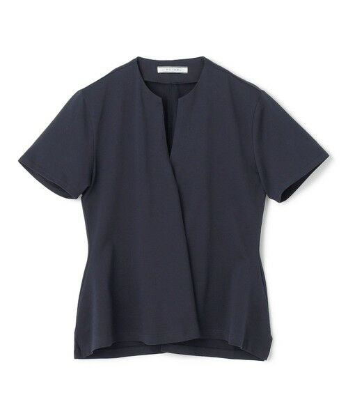 BEIGE,/ベイジ, 【洗える】STOCK / オーガニックコットン半袖Vスリットトップス Navy 4 BEIGE,/ベイジ, 【洗える】STOCK / オーガニックコットン半袖Vスリットトップス Navy 4