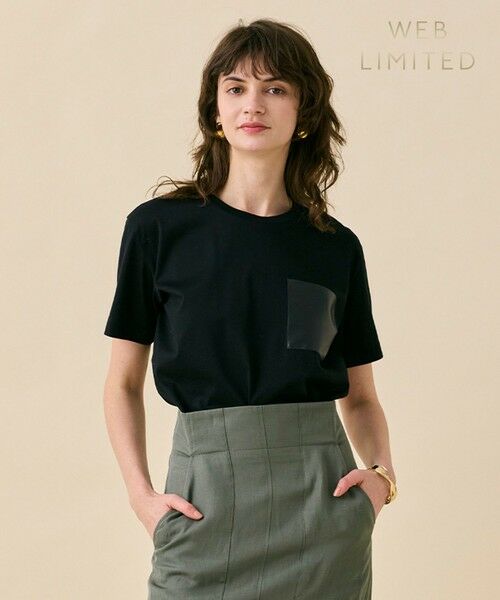 BEIGE,/ベイジ, 【WEB限定・洗える】TORENIA / レザーポケットコットンクルーネックTシャツ Black×Black 4 BEIGE,/ベイジ, 【WEB限定・洗える】TORENIA / レザーポケットコットンクルーネックTシャツ Black×Black 4