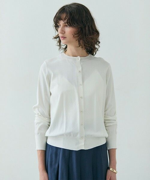 BEIGE,/ベイジ, 【洗える】NADIA / バックオーガンジークルーネックカーディガン Ecru 4 BEIGE,/ベイジ, 【洗える】NADIA / バックオーガンジークルーネックカーディガン Ecru 4