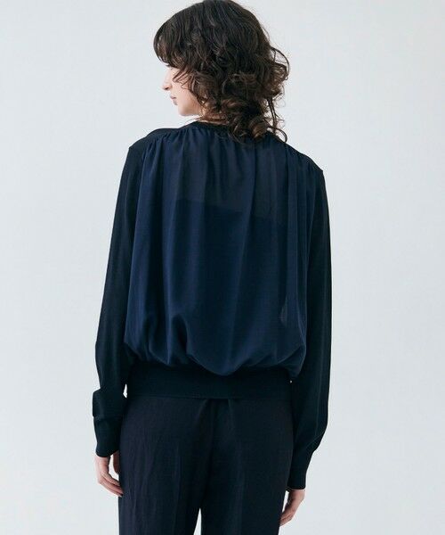 BEIGE,/ベイジ, 【洗える】NADIA / バックオーガンジークルーネックカーディガン Navy 4 BEIGE,/ベイジ, 【洗える】NADIA / バックオーガンジークルーネックカーディガン Navy 4