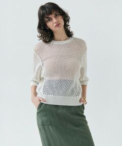 BEIGE, / ベイジ, ニット・セーター | 【洗える】ALOE / コットンメッシュ半袖クルーネックニット