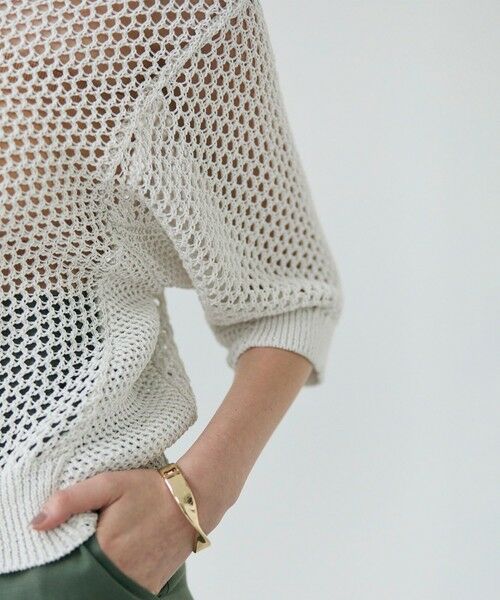 BEIGE, / ベイジ, ニット・セーター | 【洗える】ALOE / コットンメッシュ半袖クルーネックニット | 詳細1