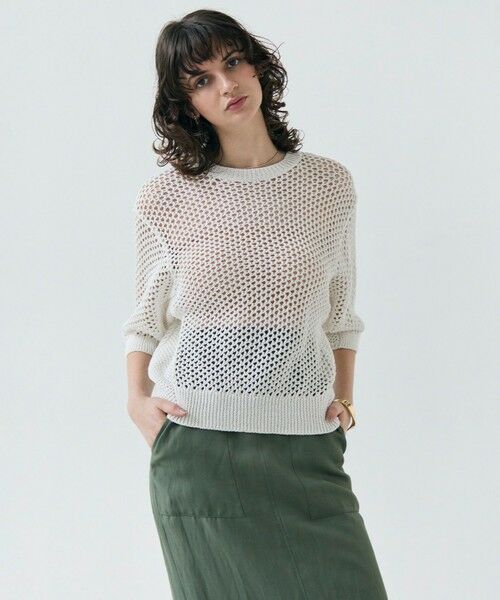 BEIGE,/ベイジ, 【洗える】ALOE / コットンメッシュ半袖クルーネックニット Ecru 32 BEIGE,/ベイジ, 【洗える】ALOE / コットンメッシュ半袖クルーネックニット Ecru 32