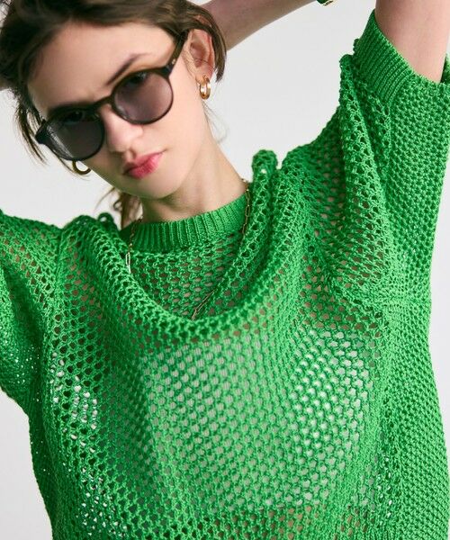 BEIGE, 【洗える】THYME / クルーネックコットンメッシュニット 洗える・STORY 6月号掲載】THYME / クルーネックコットン